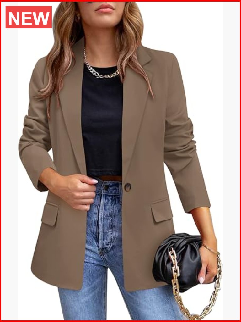 Long Sleeve Open Front Blazer Jacket With Notch Lapel